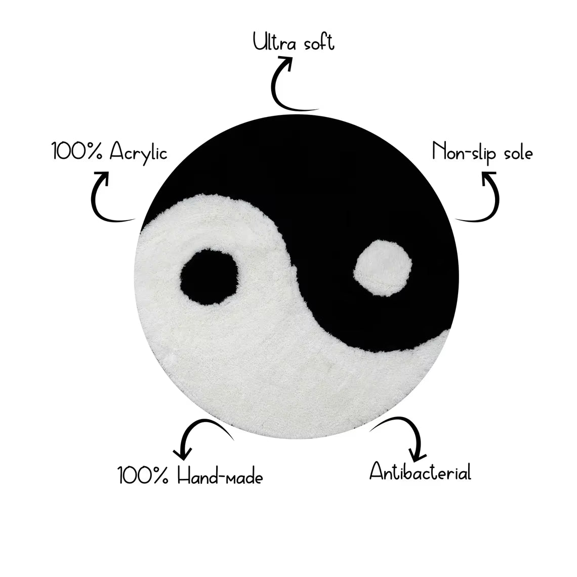 Yin and Yang Symbol Fluffy Circle Soft Rug Black and White Circle Digital Carpet for Bedroom with Chinese Characteristic