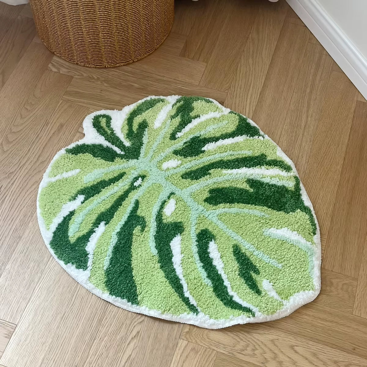 Green Leaf Monstera Tufted Rug Palm Shaped Bathroom anti Slip Pad Home Decor Mat Rugs for Bedroom Door Mat Entrance Bathroom Rug