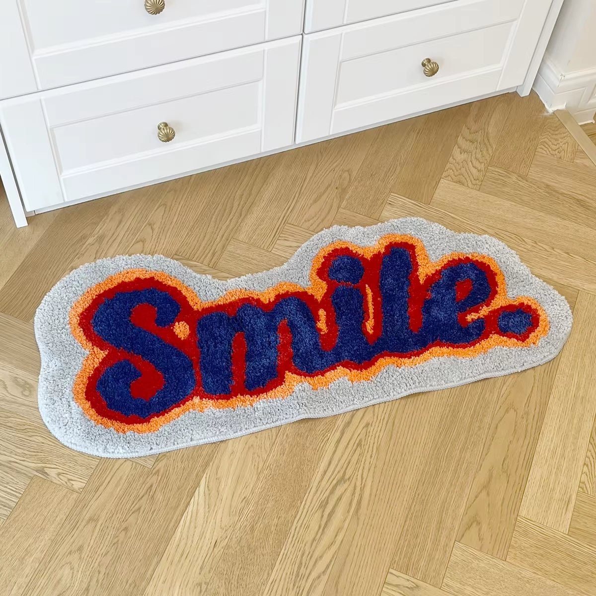 Letter Element Smile Flocking Rug Soft Plushy Clouds Mat Carpet Bathroom Floor Pad Bedroom Doormat Aesthetic Home Room Winter