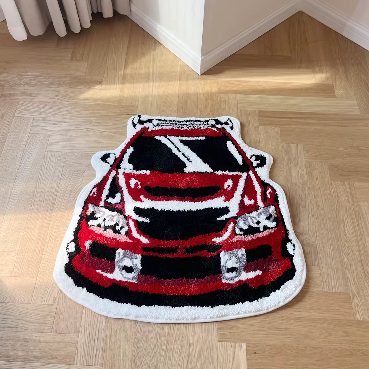 Red Enthusiast Racing Car Shaped Tufting Rug Soft Tufted An-Slip Floormat Feet Mat Carpet Entrance Doormats Absorbent