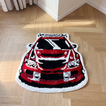 Red Enthusiast Racing Car Shaped Tufting Rug Soft Tufted An-Slip Floormat Feet Mat Carpet Entrance Doormats Absorbent