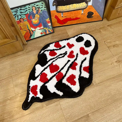Handmade Tufted Heart Ghost Rug Cute Ghost Rug Halloween Cloakroom Hanging Rug Black White Soft Fluffy Carpets Non-Slip Bathmat