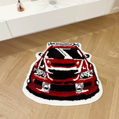 Red Enthusiast Racing Car Shaped Tufting Rug Soft Tufted An-Slip Floormat Feet Mat Carpet Entrance Doormats Absorbent