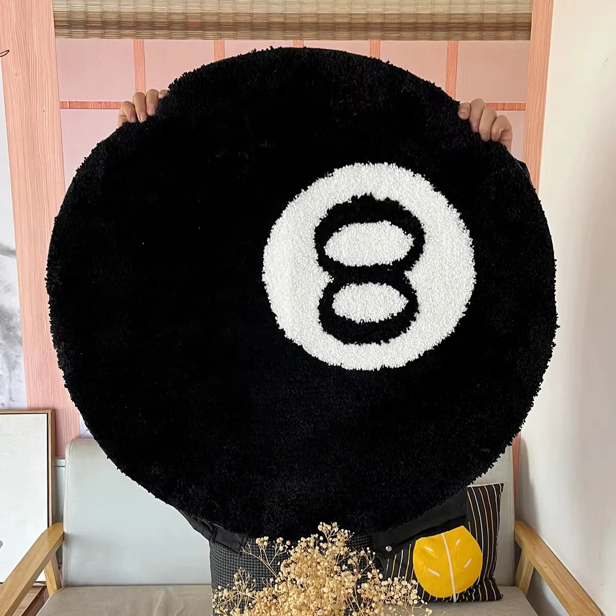 8 Ball Rug Black round Rug Carpet Non-Slip Flocking Floor Area Rug Bath Mat for Living Room Bathroom Decor Room Home Decor