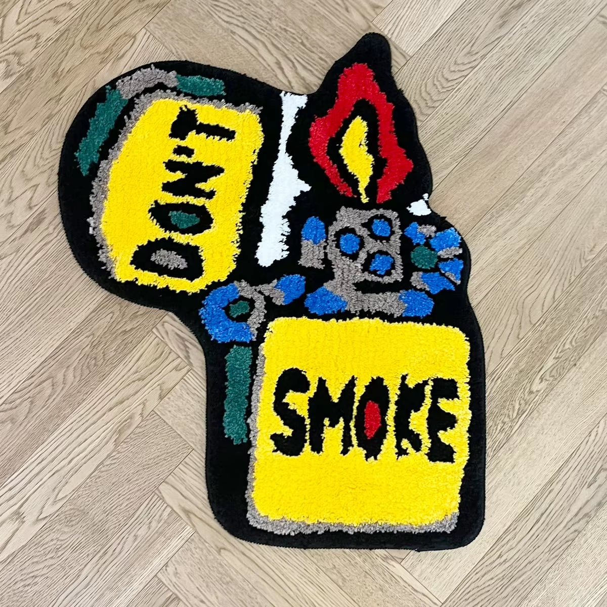 Yellow Lighter Don'T Smoke Flocking Rug Living Room Carpet Bathmat Bedside Rug Soft Bedroom Floor Pad Aesthetic Home Decor