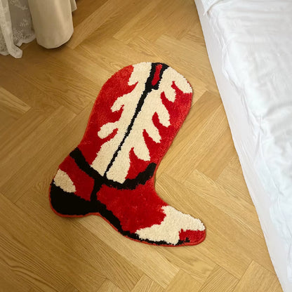 Cartoon Shoes Flocking Rug Cowboy Boots Shape Tufted Rug Home Decor Custom Housewarming Mat Non-Slip Decoration Carpet Gift