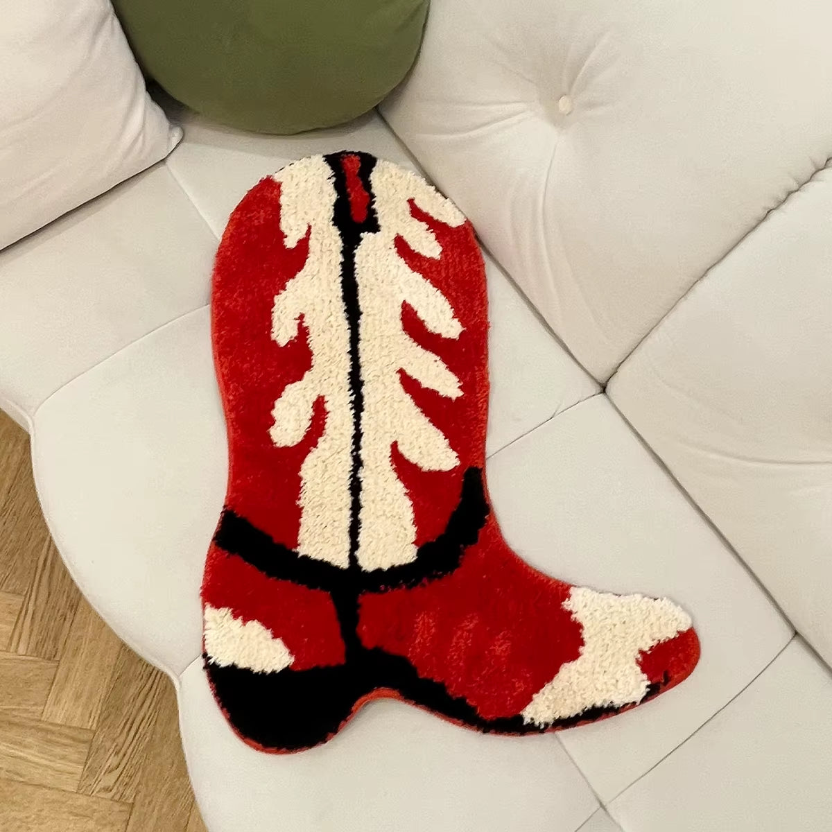Cartoon Shoes Flocking Rug Cowboy Boots Shape Tufted Rug Home Decor Custom Housewarming Mat Non-Slip Decoration Carpet Gift