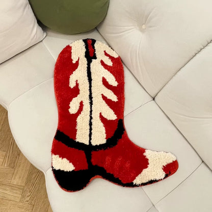 Cartoon Shoes Flocking Rug Cowboy Boots Shape Tufted Rug Home Decor Custom Housewarming Mat Non-Slip Decoration Carpet Gift