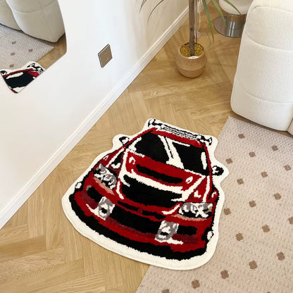 Red Enthusiast Racing Car Shaped Tufting Rug Soft Tufted An-Slip Floormat Feet Mat Carpet Entrance Doormats Absorbent