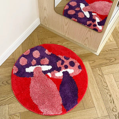 Red Psychedelic Mushrooms Tufted Rug Anti-Slip Trippy Bedroom Handmade Flocking Rug Carpet Living Room Entrance Rug Home Decor