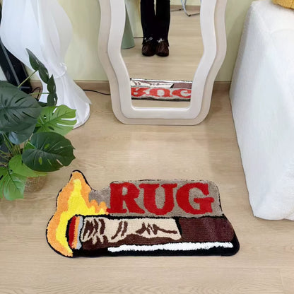Unique Cigar-Shaped Tufted Rug Anti-Slip Decorative Floor Mat Cool Textile Art Home Decor Small Size Adult Suitable Bedside Rug