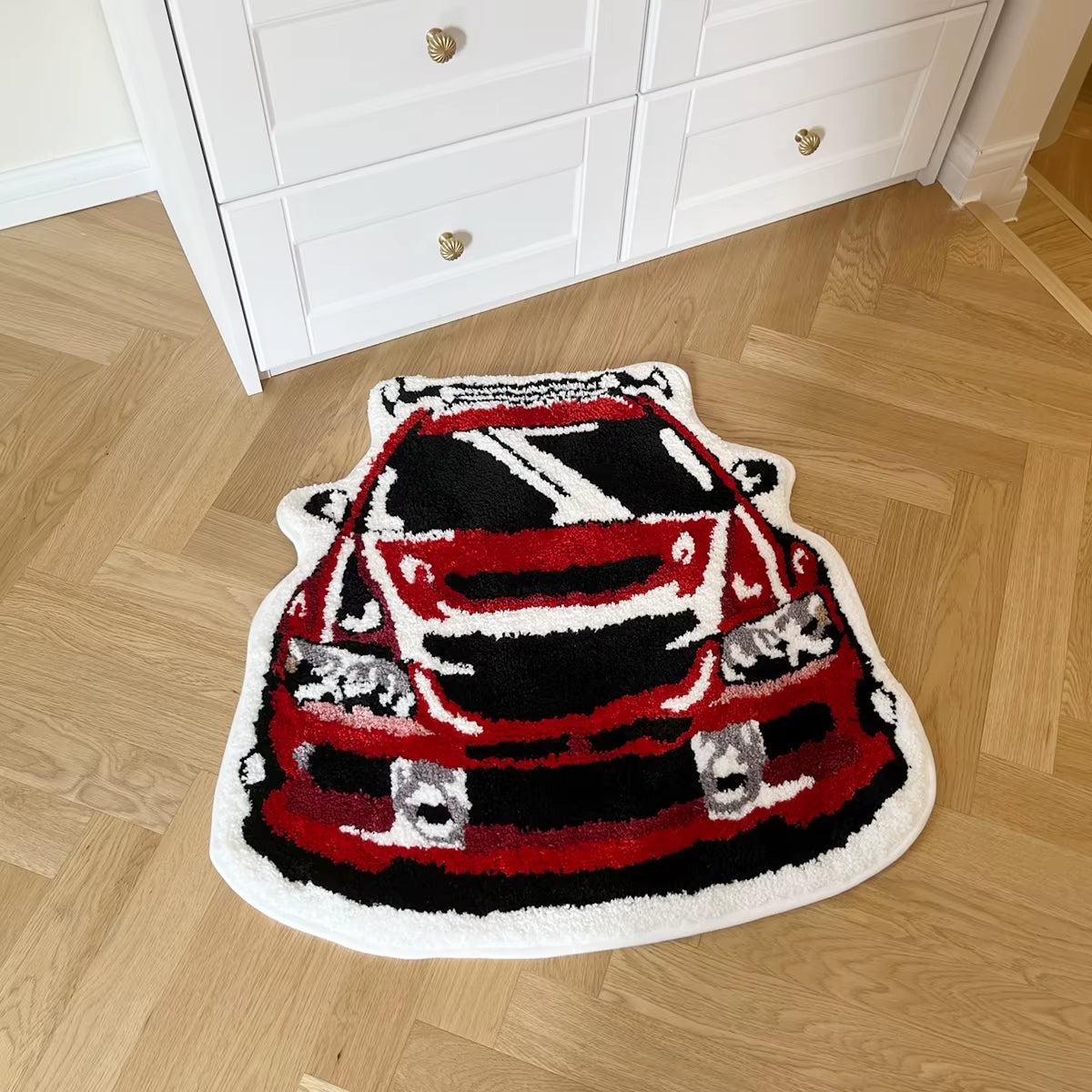 Red Enthusiast Racing Car Shaped Tufting Rug Soft Tufted An-Slip Floormat Feet Mat Carpet Entrance Doormats Absorbent