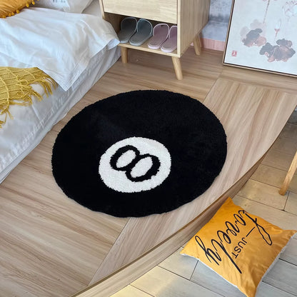 8 Ball Rug Black round Rug Carpet Non-Slip Flocking Floor Area Rug Bath Mat for Living Room Bathroom Decor Room Home Decor