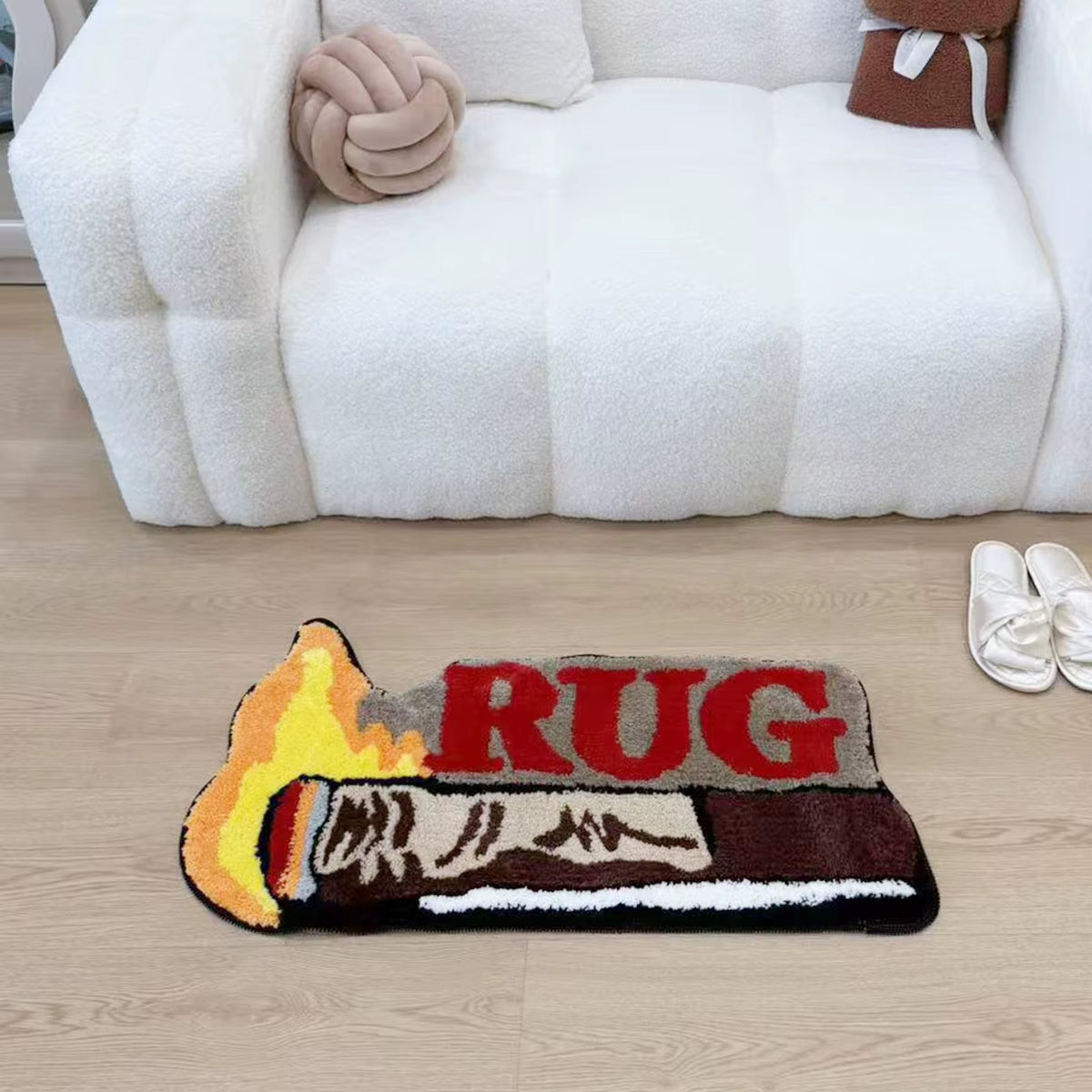 Unique Cigar-Shaped Tufted Rug Anti-Slip Decorative Floor Mat Cool Textile Art Home Decor Small Size Adult Suitable Bedside Rug
