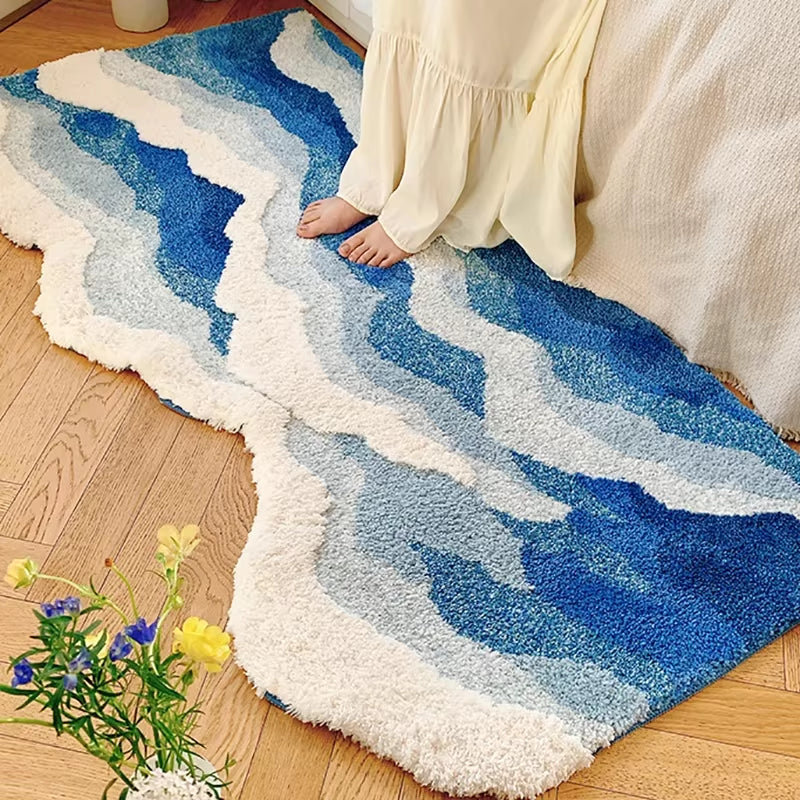 Aesthetic Tufting Ocean Rug Bedroom Decor Soft Fluffy Scenic Wave Bedside Carpet Floor Pad Mat Doormat Home Room Decor