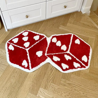 Red Dice Bedroom Tufted Rug Living Room Carpet Washable Cheerful Bedside Mat Soft Floor Pad Doormat Aesthetic Home Room Decor
