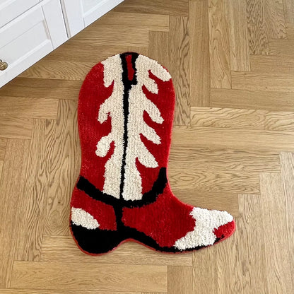 Cartoon Shoes Flocking Rug Cowboy Boots Shape Tufted Rug Home Decor Custom Housewarming Mat Non-Slip Decoration Carpet Gift