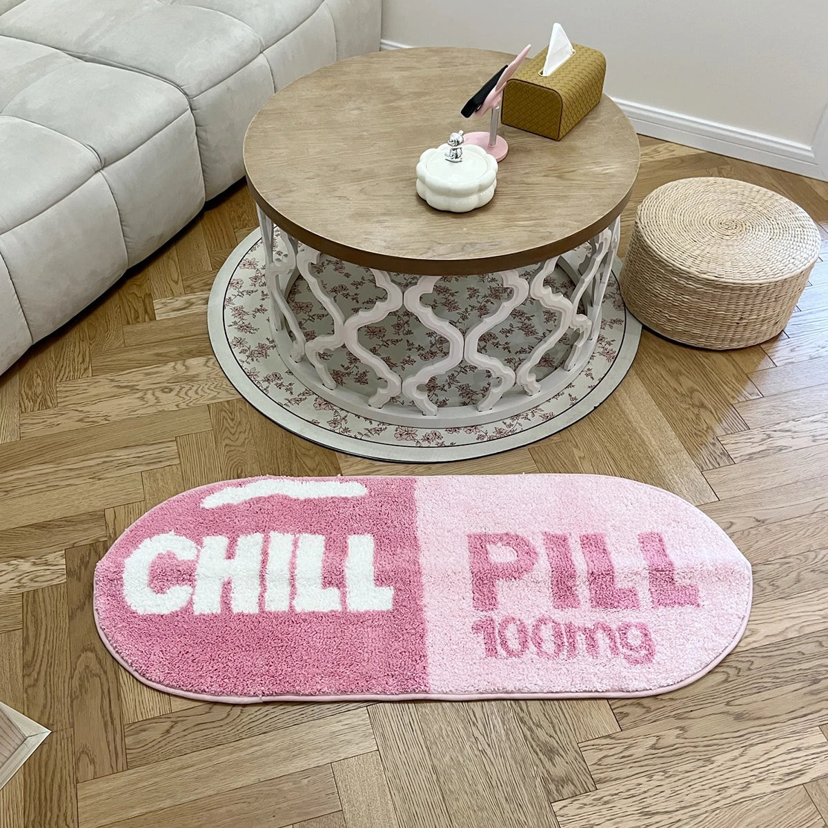 Chill Pill Custom Rug Oval Tufted Rug Bath Mat Door Floor Mat Pink Home Decor Carpet Camping Mat Waterproof Anti-Slip