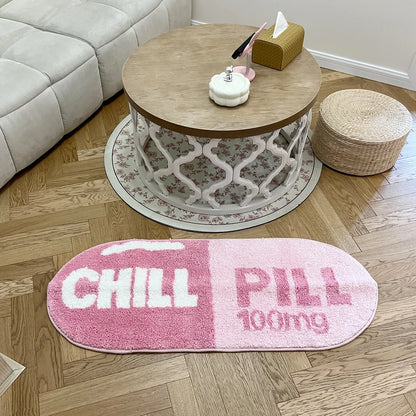 Chill Pill Custom Rug Oval Tufted Rug Bath Mat Door Floor Mat Pink Home Decor Carpet Camping Mat Waterproof Anti-Slip