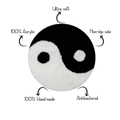 Yin and Yang Symbol Fluffy Circle Soft Rug Black and White Circle Digital Carpet for Bedroom with Chinese Characteristic