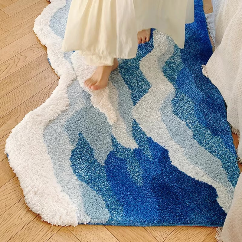 Aesthetic Tufting Ocean Rug Bedroom Decor Soft Fluffy Scenic Wave Bedside Carpet Floor Pad Mat Doormat Home Room Decor