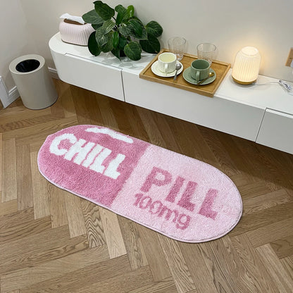 Chill Pill Custom Rug Oval Tufted Rug Bath Mat Door Floor Mat Pink Home Decor Carpet Camping Mat Waterproof Anti-Slip