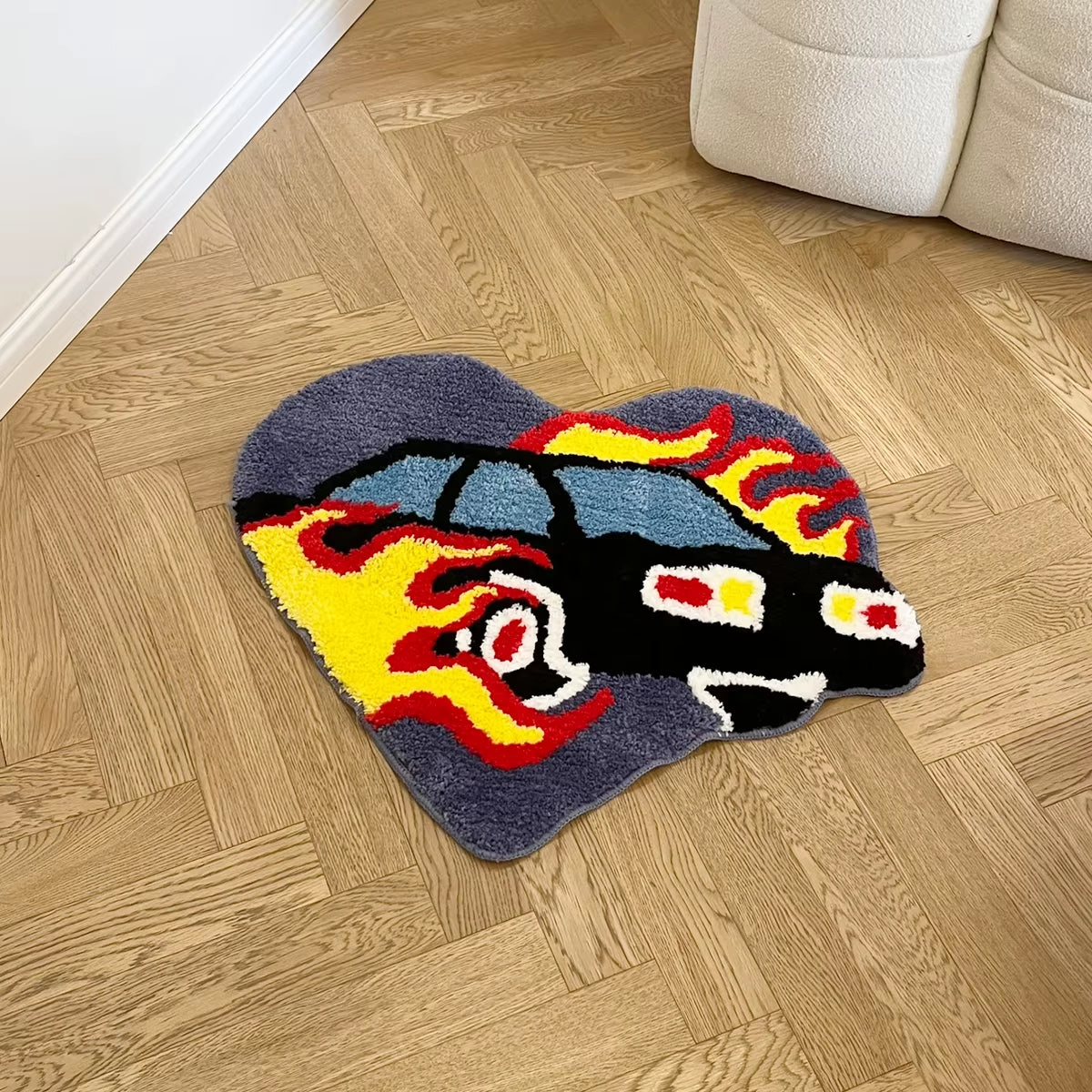 Heart Flame Car Tufted Rug Doormat Bedroom Mat Geometric Living Area Kitchen Carpet Pad Anti-Slip Rug Black White Home Room Tidy