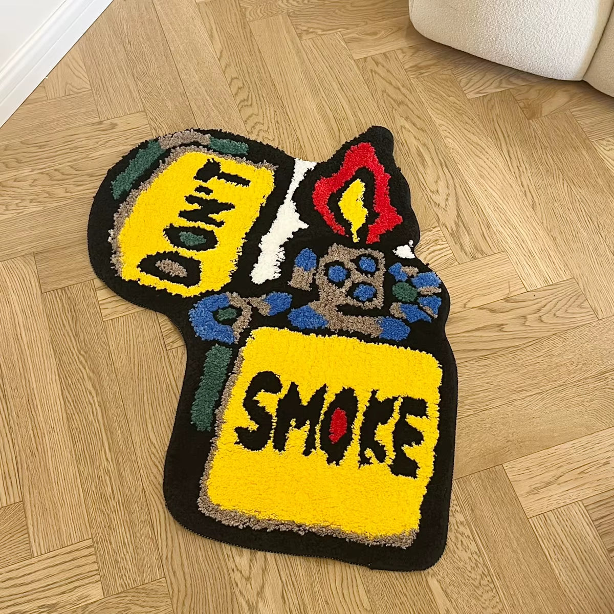 Yellow Lighter Don'T Smoke Flocking Rug Living Room Carpet Bathmat Bedside Rug Soft Bedroom Floor Pad Aesthetic Home Decor
