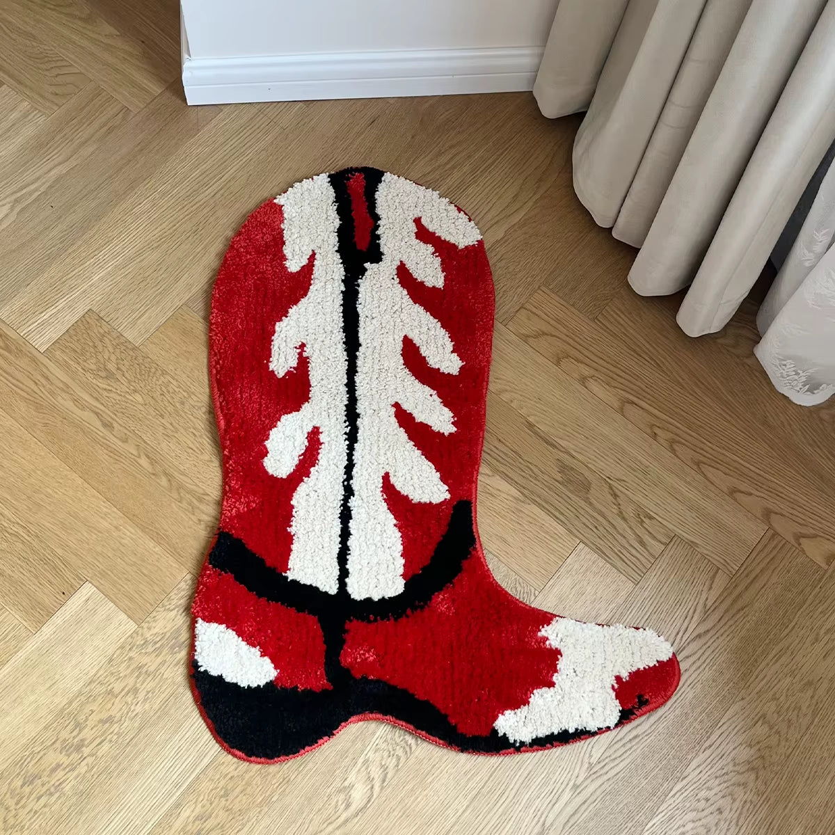 Cartoon Shoes Flocking Rug Cowboy Boots Shape Tufted Rug Home Decor Custom Housewarming Mat Non-Slip Decoration Carpet Gift